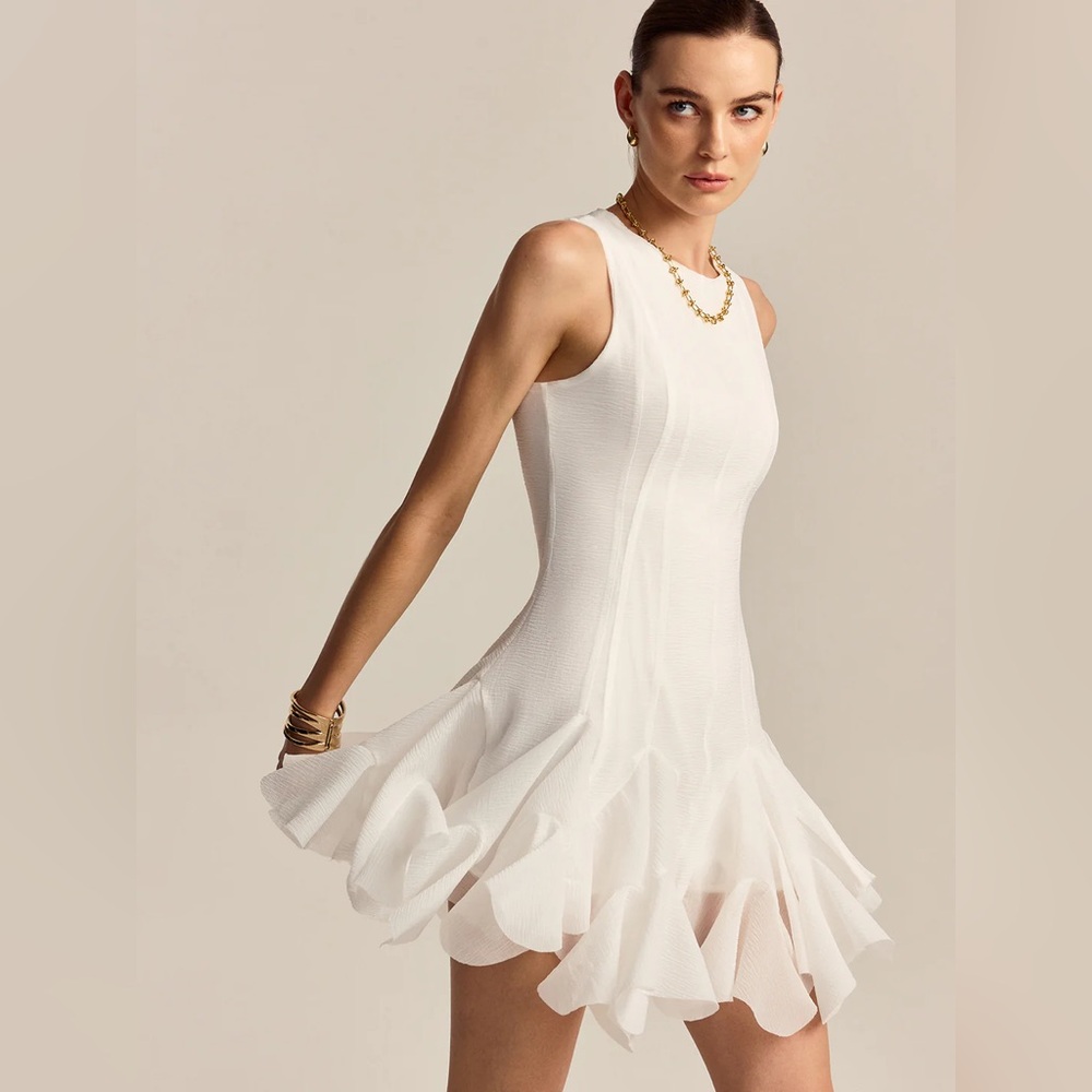 Commense White Ruffled Hem Mini Dress - Picture 3 of 9